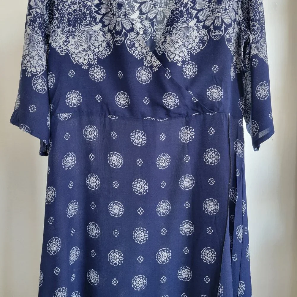 Biubiu Women’s Long Wrap Short Sleeve Navy Blue Boho Bohemian Maxi Dress (Size: - Picture 13 of 15